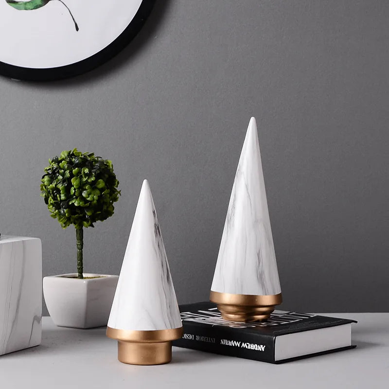 Afralia™ White Marble Geometric Christmas Tree Figurines for Nordic Home Decor