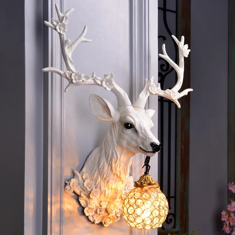 Afralia™ Antler Wall Lamp Deer Head Wall Light Resin Deer Decor Wall Sconce