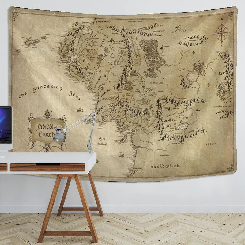 Afralia™ Antique Pirate Treasure Map Tapestry Wall Hanging Hippie Boho Decor