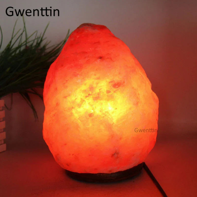 Himalayan Crystal Salt Lamp LED Night Light on Wooden Base by Afralia™