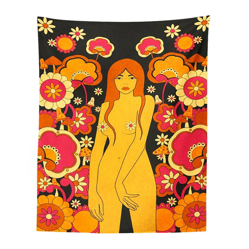 Afralia™ 80s Vintage Floral Wall Tapestry Retro Dorm Decor