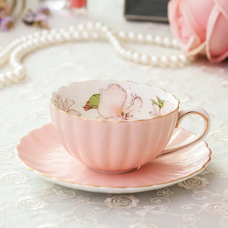 Afralia™ Pink Porcelain Tea Cup Set 200ML - English Afternoon Breakfast Coffeeware