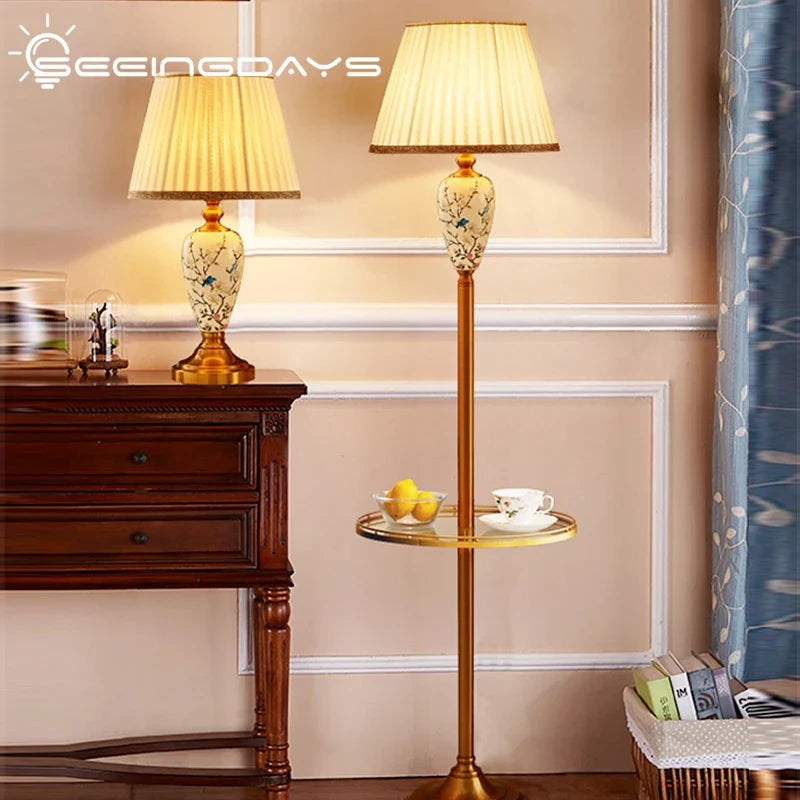 Afralia™ Ceramic Floor Lamp for Living Room Bedroom, American Style, Study Bedside Lighting