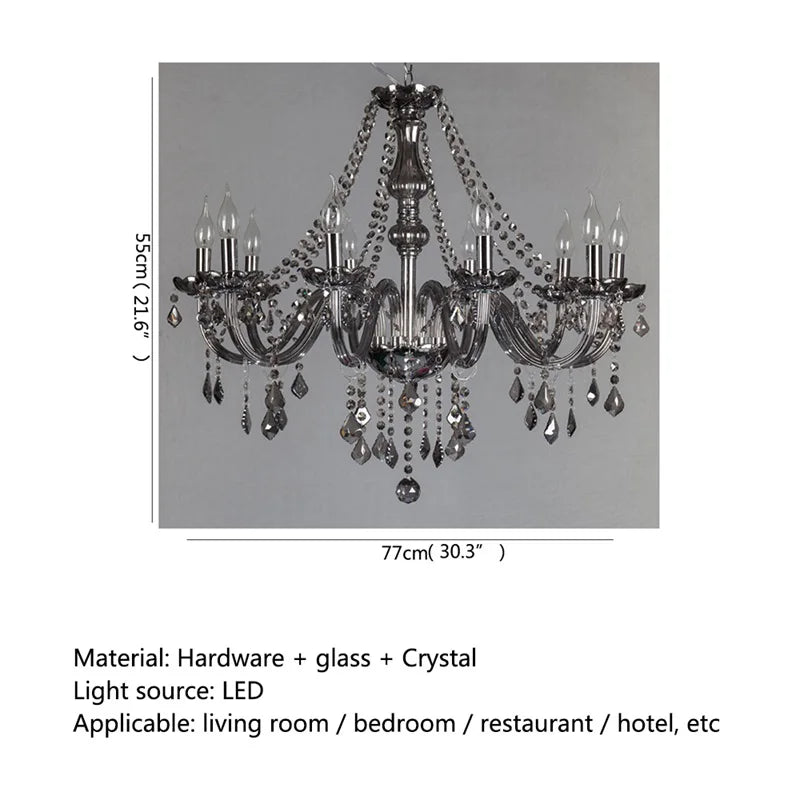 Afralia™ Smoky Grey Crystal LED Candle Chandelier for Home Hotel Hall