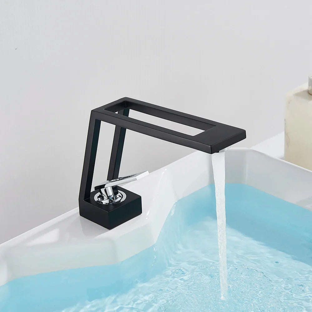 Afralia™ Square Brass Basin Faucet Cold Hot Water Mixer Tap for Bathroom Sink