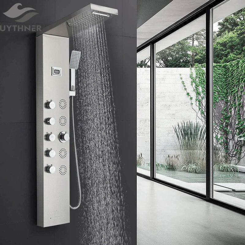 Afralia™ Rainfall Shower Panel Set with Hand Sprayer and Temperature Screen