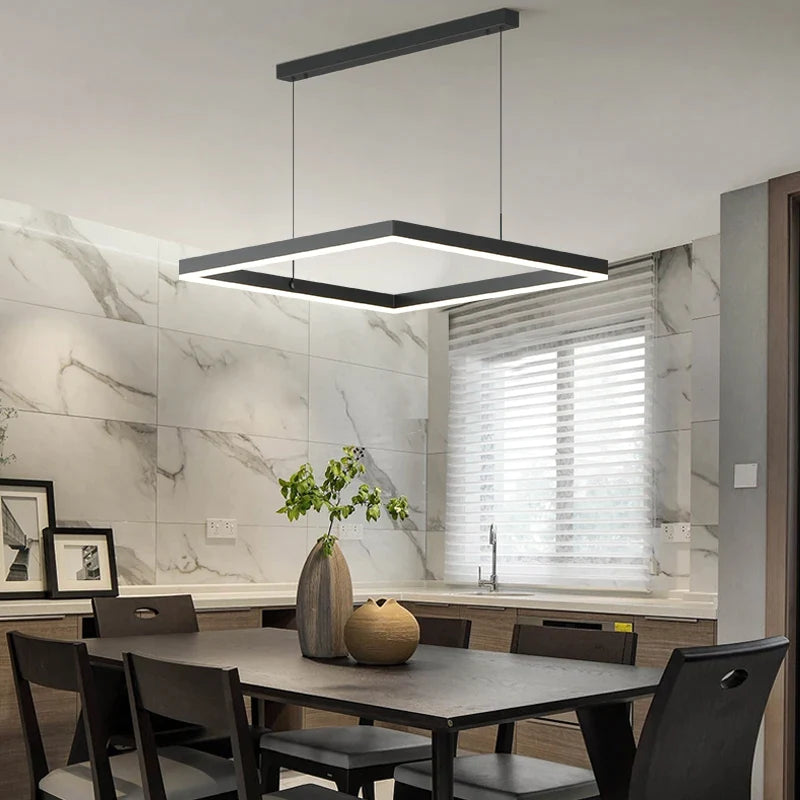 Nordic LED Black Square Chandelier by Afralia™ - Modern Living Room & Kitchen Light Fixture