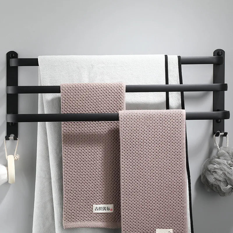 Afralia™ Matte Black Aluminum Towel Hanger 30-50 CM Wall Mounted Towel Rack