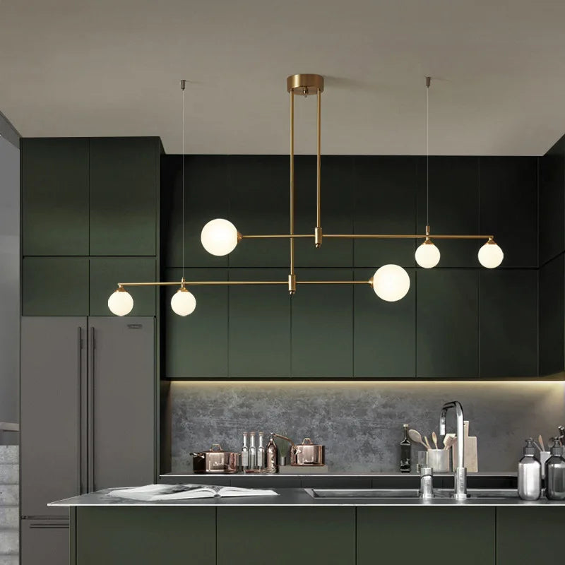 Afralia™ Gold Copper Glass Ball Chandelier Pendant for Dining Room & Kitchen