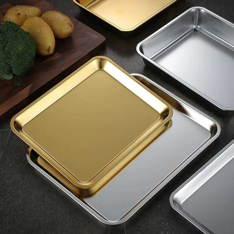 Afralia™ Stainless Steel Rectangle Food Tray for Barbecue, Fruits, Steamed Sausage, and Baking