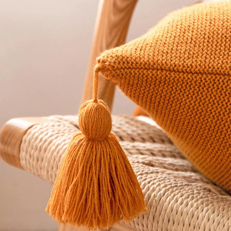 Afralia™ Floral Knit 45x45cm Cushion Cover with Tassels for Home Decoration