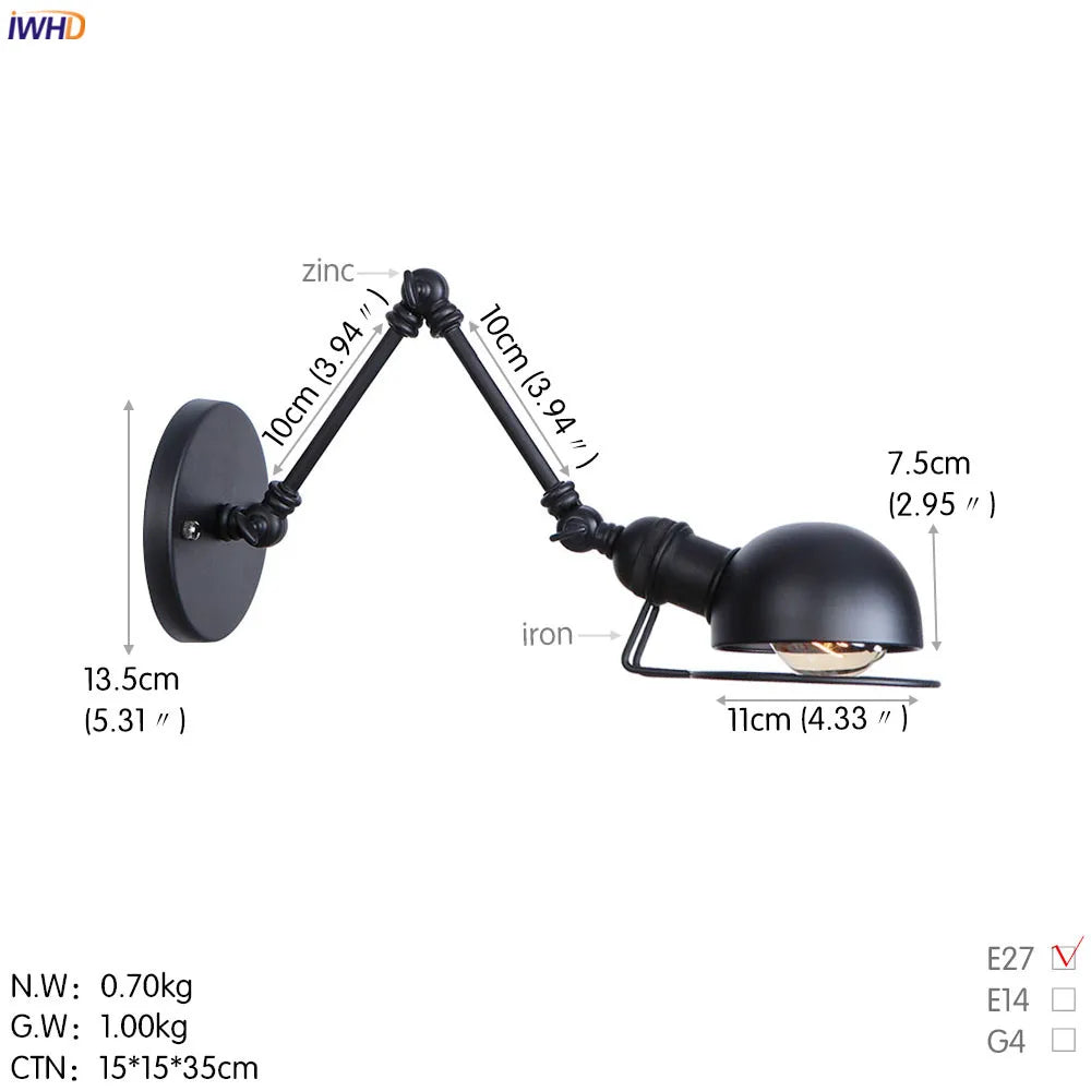 Afralia™ Antique Black Wall Lamp Vintage Industrial Sconce LED Applique Murale