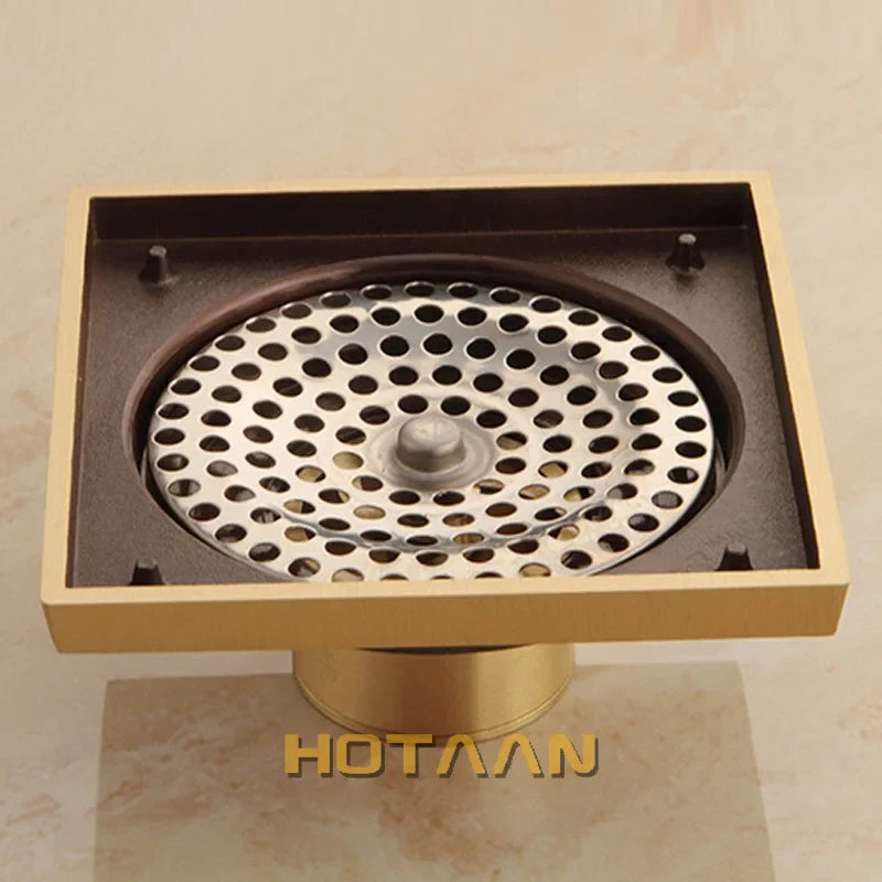 Afralia™ Antique Brass Flower Art Bathroom Floor Drain Waste Grate