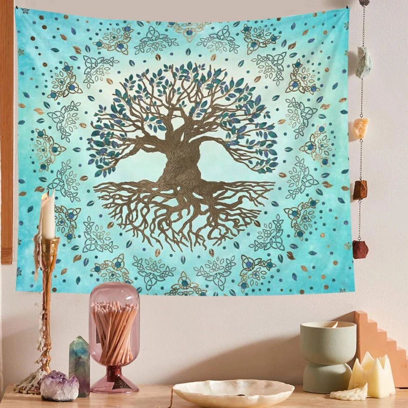 Afralia™ Psychedelic Blue Teal Mandala Wall Tapestry for Bohemian Home Decor