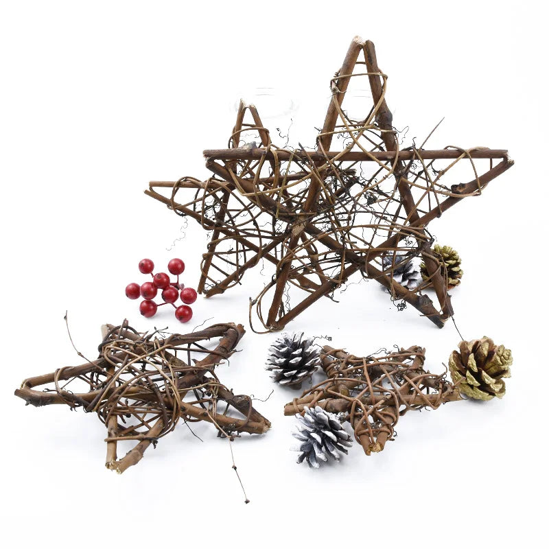 Afralia™ Rattan Star Frame Wreath Christmas Home Decor Artificial Flowers Wedding Handmade