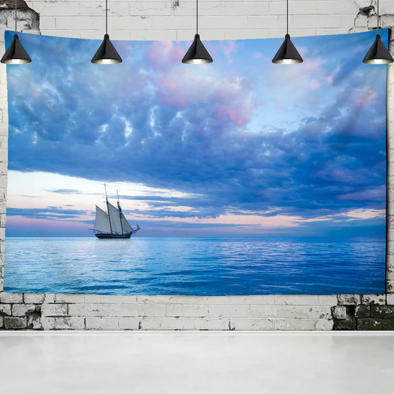 Blue Clouds Landscape Sky & Sea Wall Tapestry for Home Decor by Afralia™.