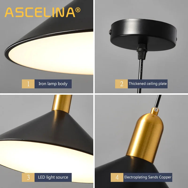 Afralia™ Black Gold LED Pendant Lights for Home Restaurant Loft Bar Industrial Decor