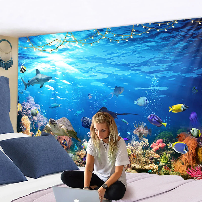 Afralia™ Underwater World Fish Tapestry: Psychedelic Marine Animal Wall Hanging