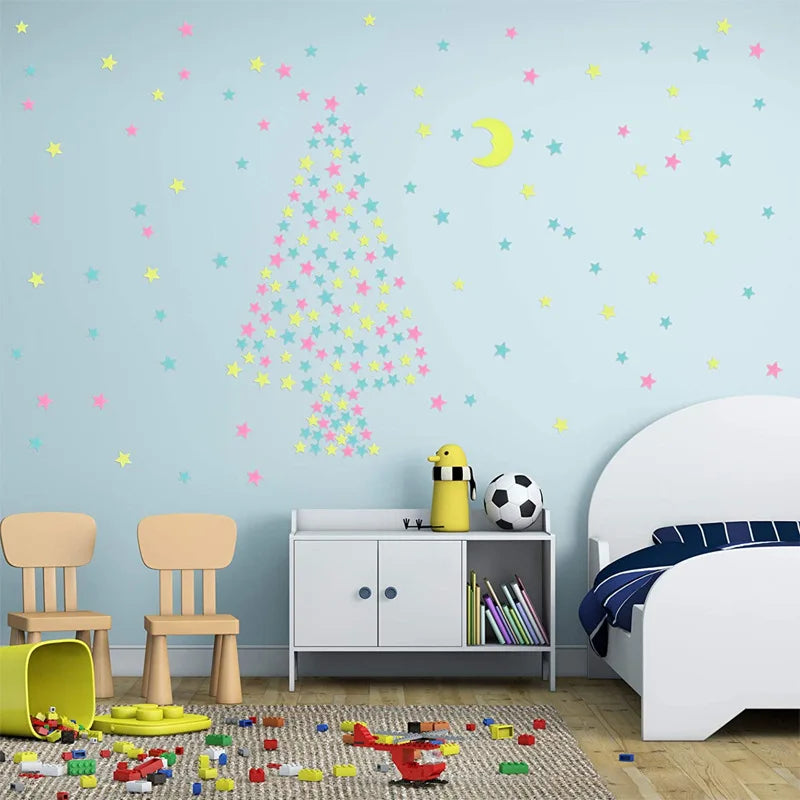 3D Stars Glow Dark Wall Stickers by Afralia™ – Luminous Fluorescent Home Decor