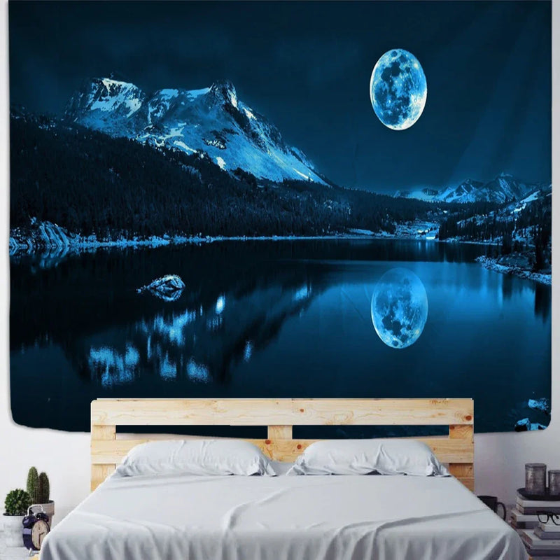 Afralia™ Psychedelic Moonlight Night View Tapestry Wall Hanging for Home Decor