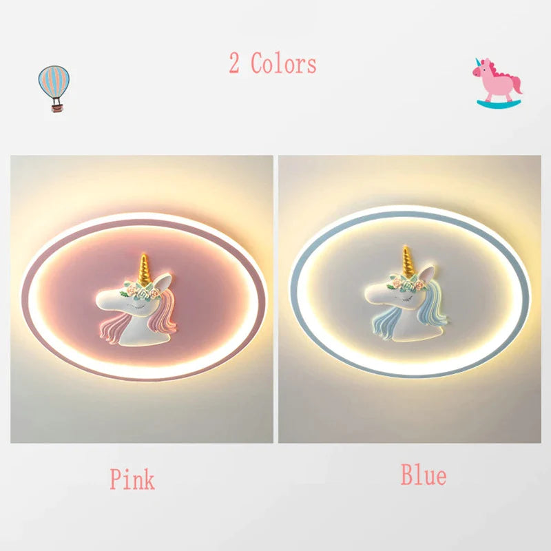 Afralia™ Cartoon Kids Ceiling Lights Remote Control Chandelier 56W Blue Pink 220V