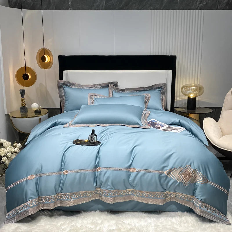 Afralia™ Luxury Embroidery Bedding Set, Queen King Size Duvet Cover Set, Bed Sheet, Pillowcases