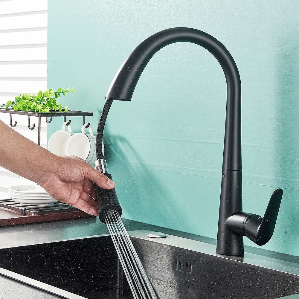Afralia™ Black Kitchen Faucet Single Handle Pull Out Hot Cold Water Mixer Tap