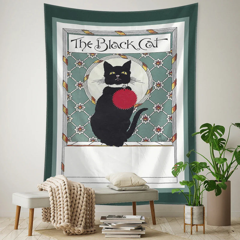 Afralia™ Black Cat Tarot Tapestry: Psychedelic Hippie Wall Hanging Room Decor