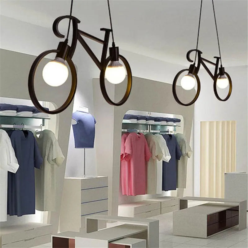 Afralia™ Retro Bicycle Pendant Light Iron Luminaire Industrial Kitchen Hanging Lamps