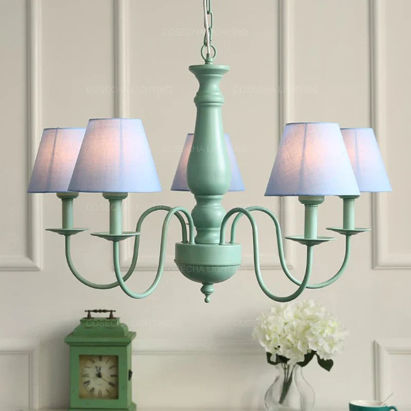 Nordic Blue Fabric Shade Chandelier by Afralia™ for Elegant Bedroom and Kids Room Lighting