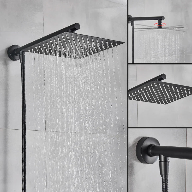 Afralia™ Stainless Steel Bathroom Top Rainfall Shower Head Set with Arm, Hose, Wall Mount