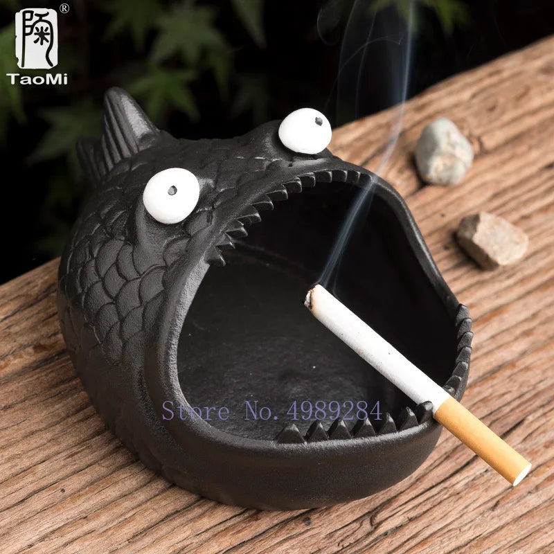 Afralia™ Cute Animal Ceramic Ashtray Piranha Office Decoration Windproof Car Ashtray