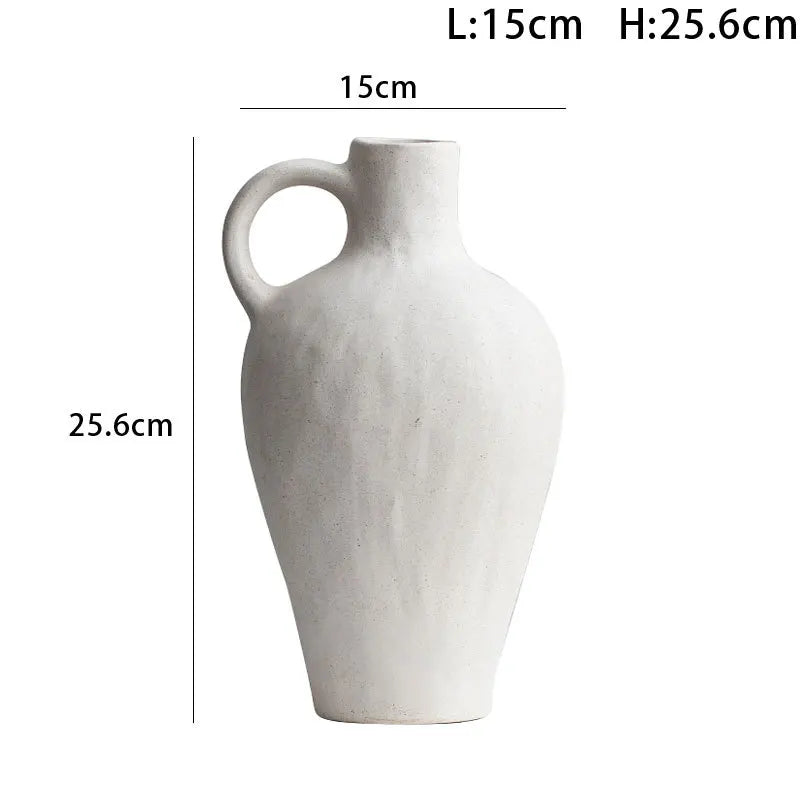 Afralia™ Vintage White Ceramic Vase Home Decor - Matte Handmade Flower Arrangement Holder