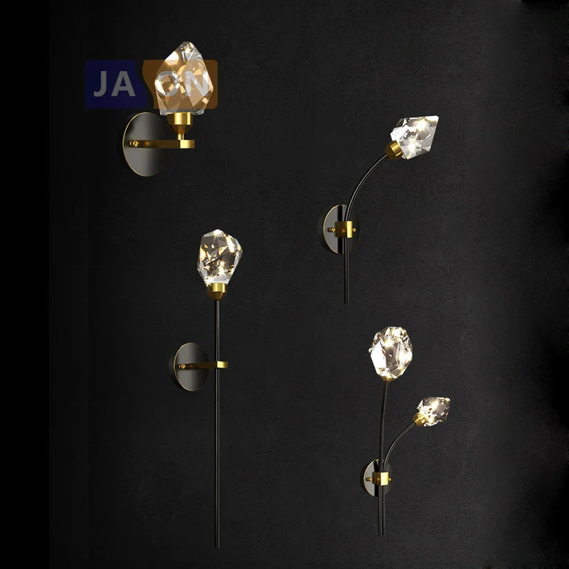 Afralia™ Crystal LED Wall Sconce for Bedroom Corridor - Designer Black Gold Wall Light