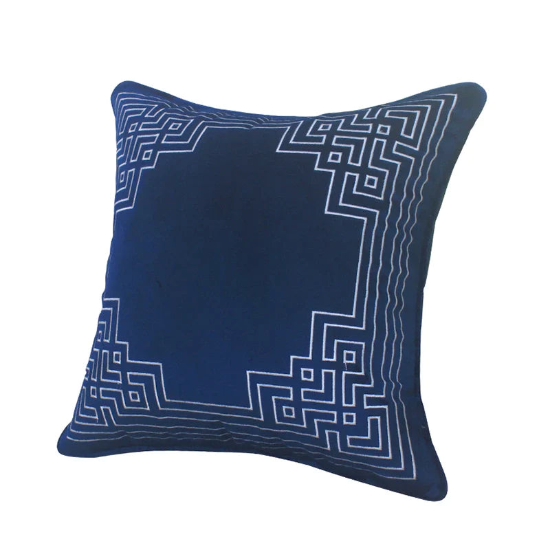 Afralia™ Blue Geometry Embroidery Cushion Cover Dutch Velvet Pillowcase Shell Gift