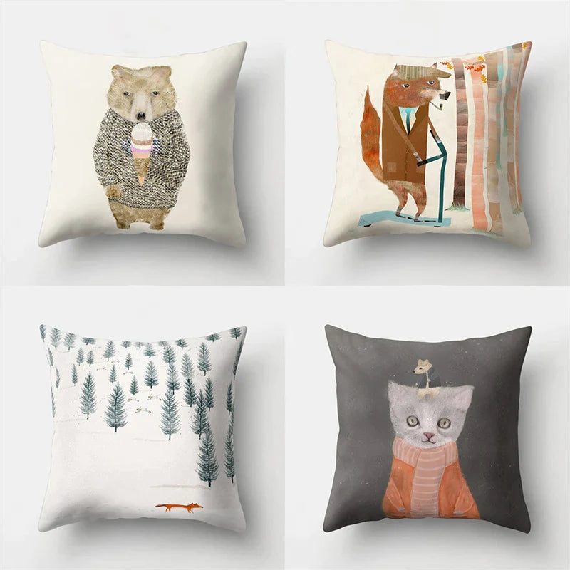 Afralia™ Minimalist Spring Tree Landscape Pillow Cover for Home Decor