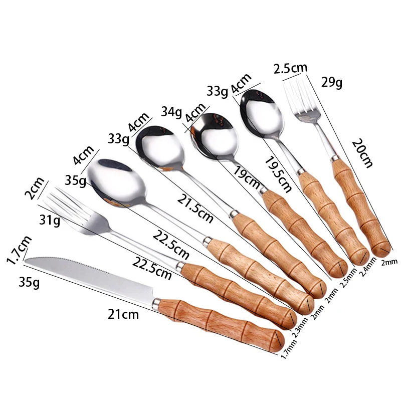 Afralia™ Stainless Steel Wood Handle Cutlery Set for Western Food Desserts