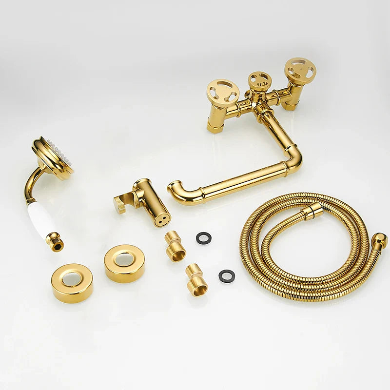 Afralia™ Gold Bathtub Shower Set with Dual Control Wall Mount