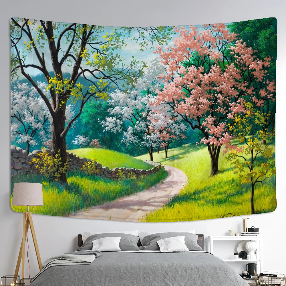 Afralia™ Peach Pear Blossom Tapestry Wall Hanging Fresh Boho Home Decor