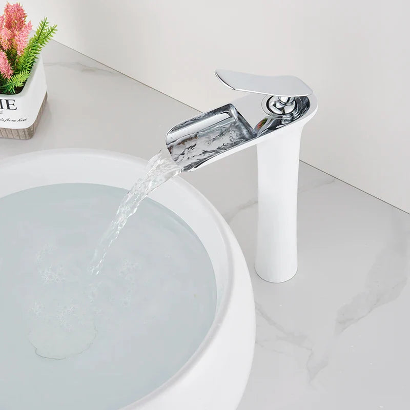Afralia™ White Brass Basin Faucet with Single Handle, Hot Cold Water Mixer