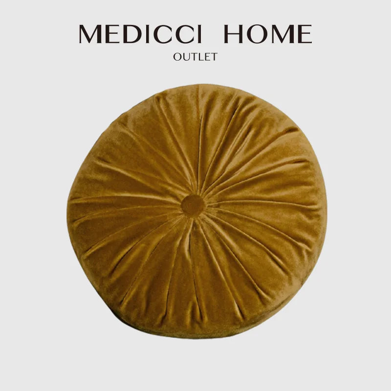 Afralia™ Velvet Circle Floor Cushion, 38x38 - Pumpkin Pleated Round Tatami Seat Pad