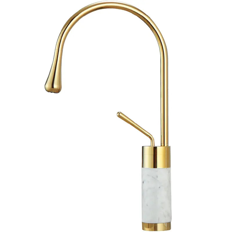 Afralia™ Gold & Marble Basin Faucet: Single Handle Swivel Sink Water Crane