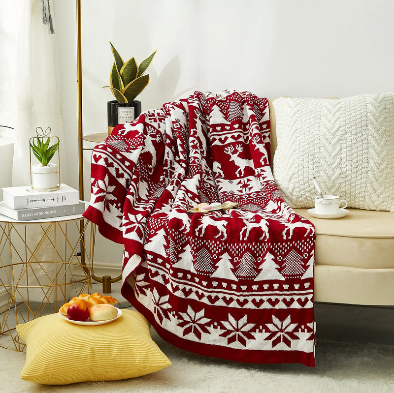 Afralia™ Nordic Plaid Red Knitted Throw Blanket