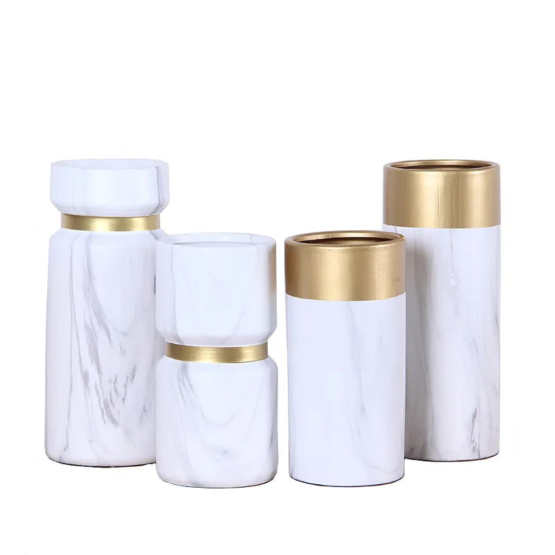 Afralia™ Nordic Marble Vase with Golden Rim - Modern Ceramics Home Decor