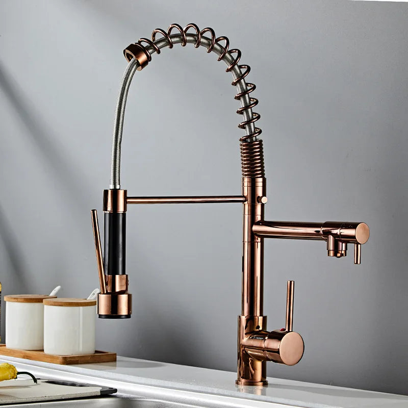 Afralia™ Rose Gold Kitchen Sink Faucet Rotating Mixer Tap Vanity Water Tap