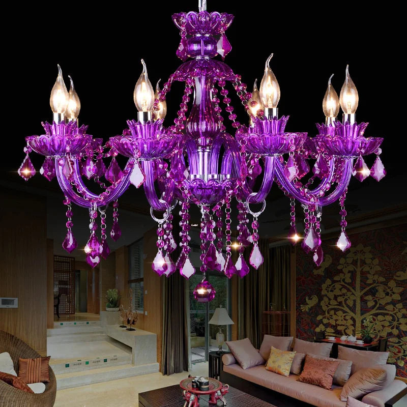 Afralia™ Purple Crystal Chandelier: Elegant European Decorative Pendant Lights for Home and Hospitality