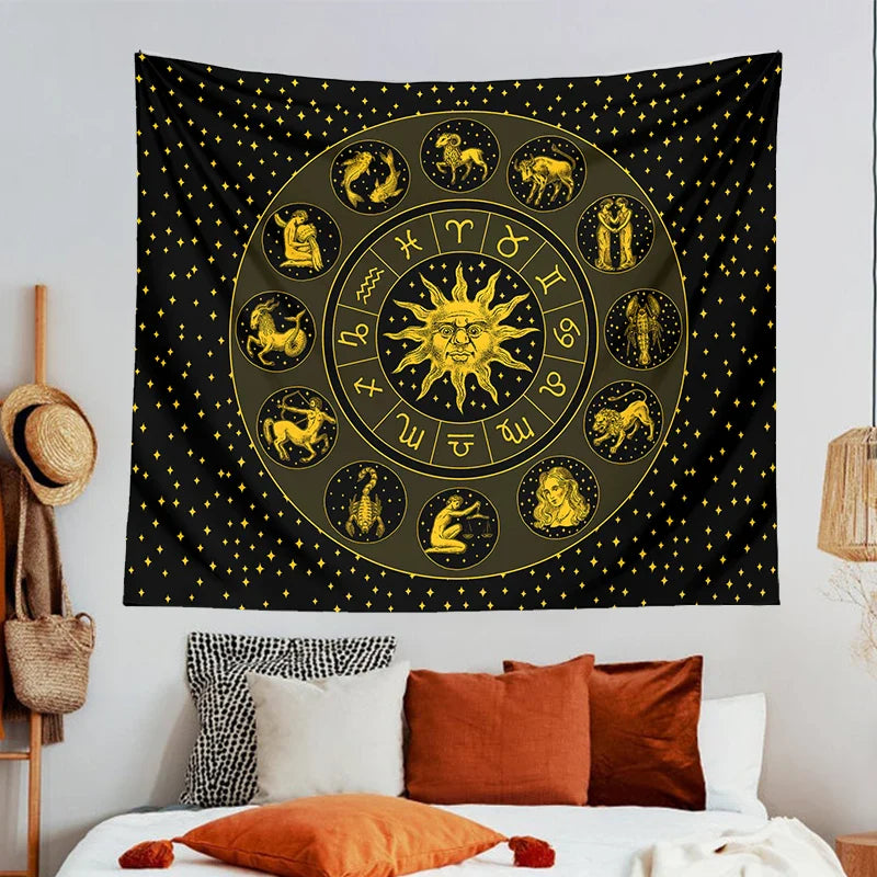 Afralia™ Constellation Zodiac Tapestry: Astrology Wall Decor for Witchcraft Room & Dorm