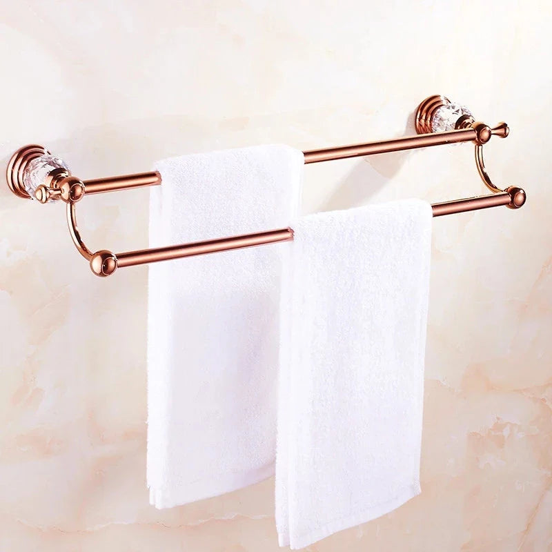 Afralia™ Rose Gold Bathroom Accessories Set: Towel Rack, Paper Holder, Toilet Brush Holder, Hooks