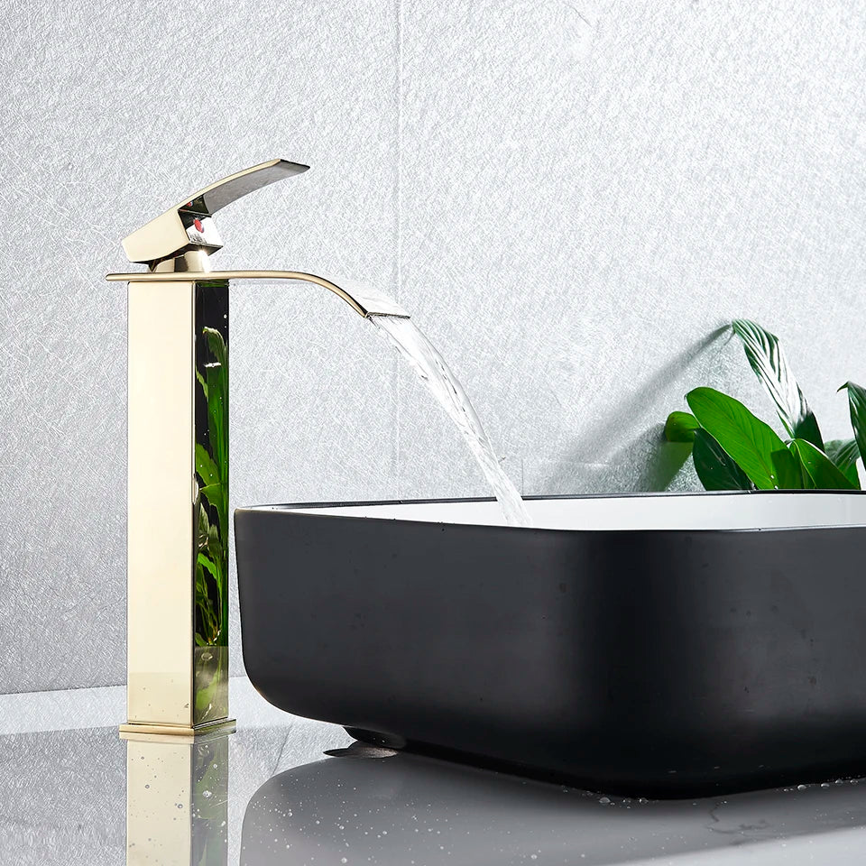 Afralia™ Gold Basin Faucet Single Level Mixer Tap Hot Cold Water Bathroom Sink Tap
