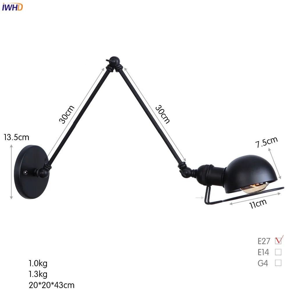 Afralia™ Antique Black Wall Lamp Vintage Industrial Sconce LED Applique Murale